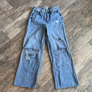 Distressed Blue Wide Leg Jeans